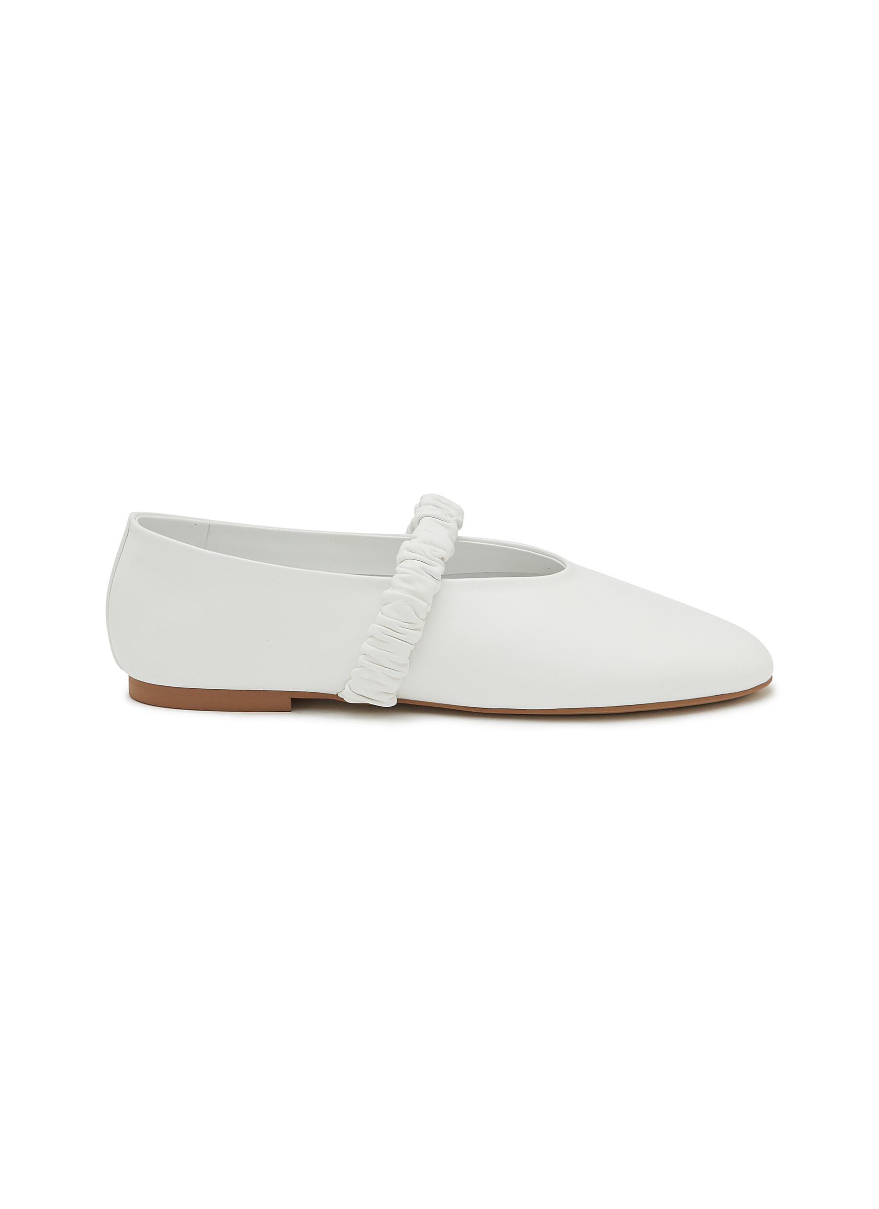 Pedder Red 'blake' Ruched Strap Leather Ballerina Flats In White