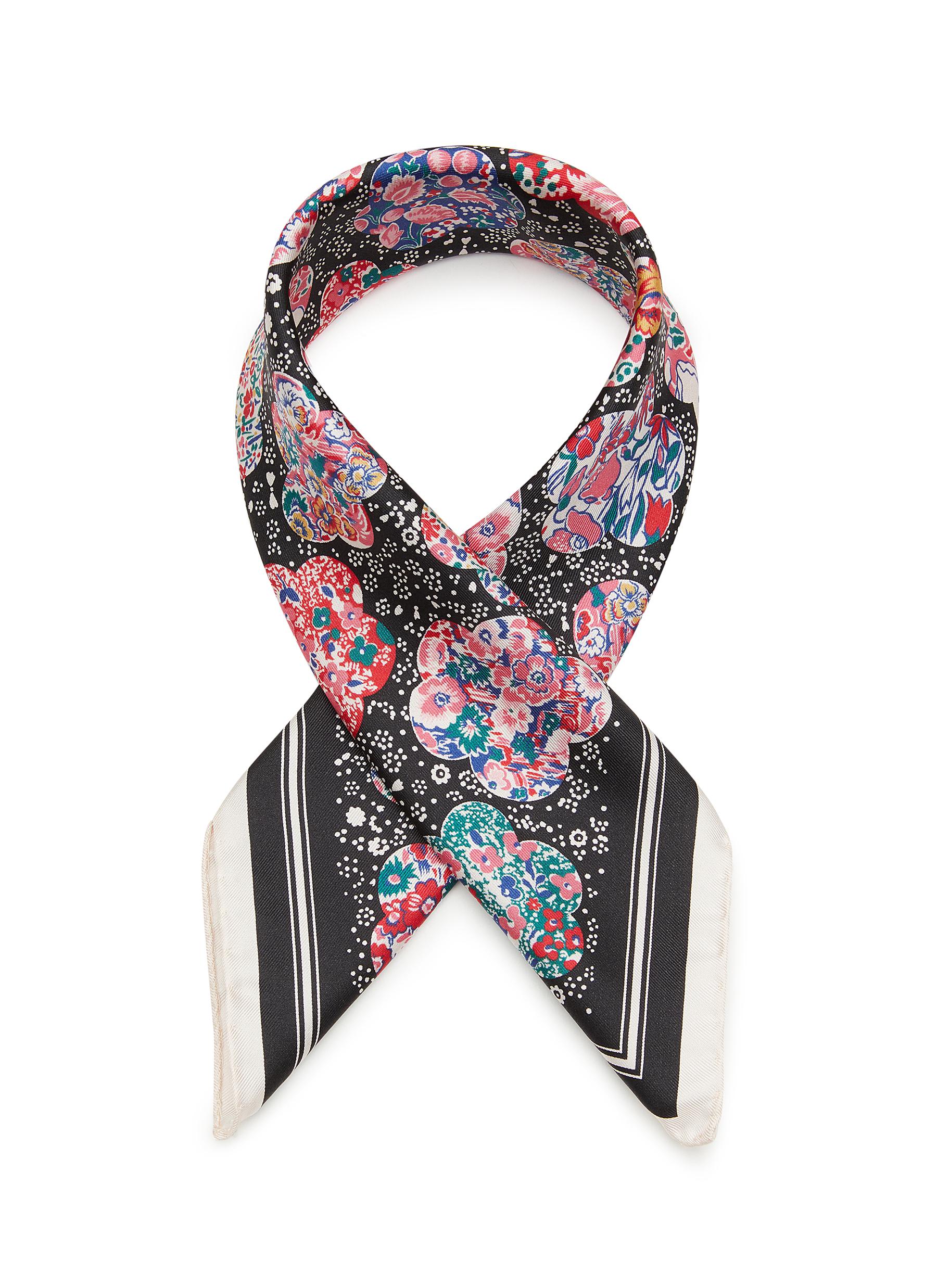 Liberty London 'sky Garden' Contrast Trim Silk Twill Scarf In Black