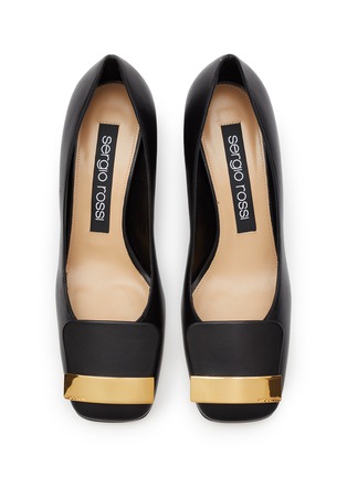 Detail View - Click To Enlarge - SERGIO ROSSI - 45 Branded Plaque Block Heel Leather Pumps
