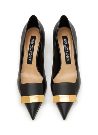 Detail View - Click To Enlarge - SERGIO ROSSI - 45 Branded Plaque Leather Pumps