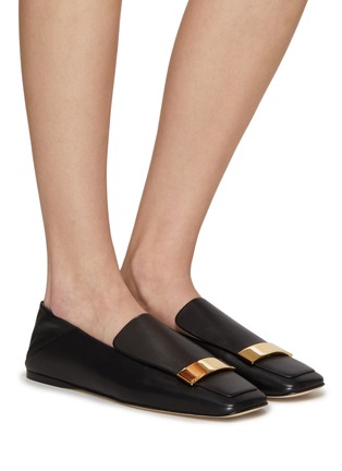 Figure View - Click To Enlarge - SERGIO ROSSI - Branded Plaque Leather Square Toe Step In Loafers
