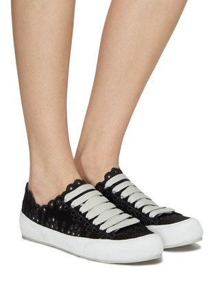 Figure View - Click To Enlarge - PEDRO GARCIA  - ‘Parlin’ Laser Cut Detail Satin Lace Up Sneakers