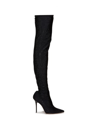 Main View - Click To Enlarge - GEDEBE - ‘Logan Cuissardes’ 105 Rhinestone Embellished Lycra Over-the-Knee Sock Boots