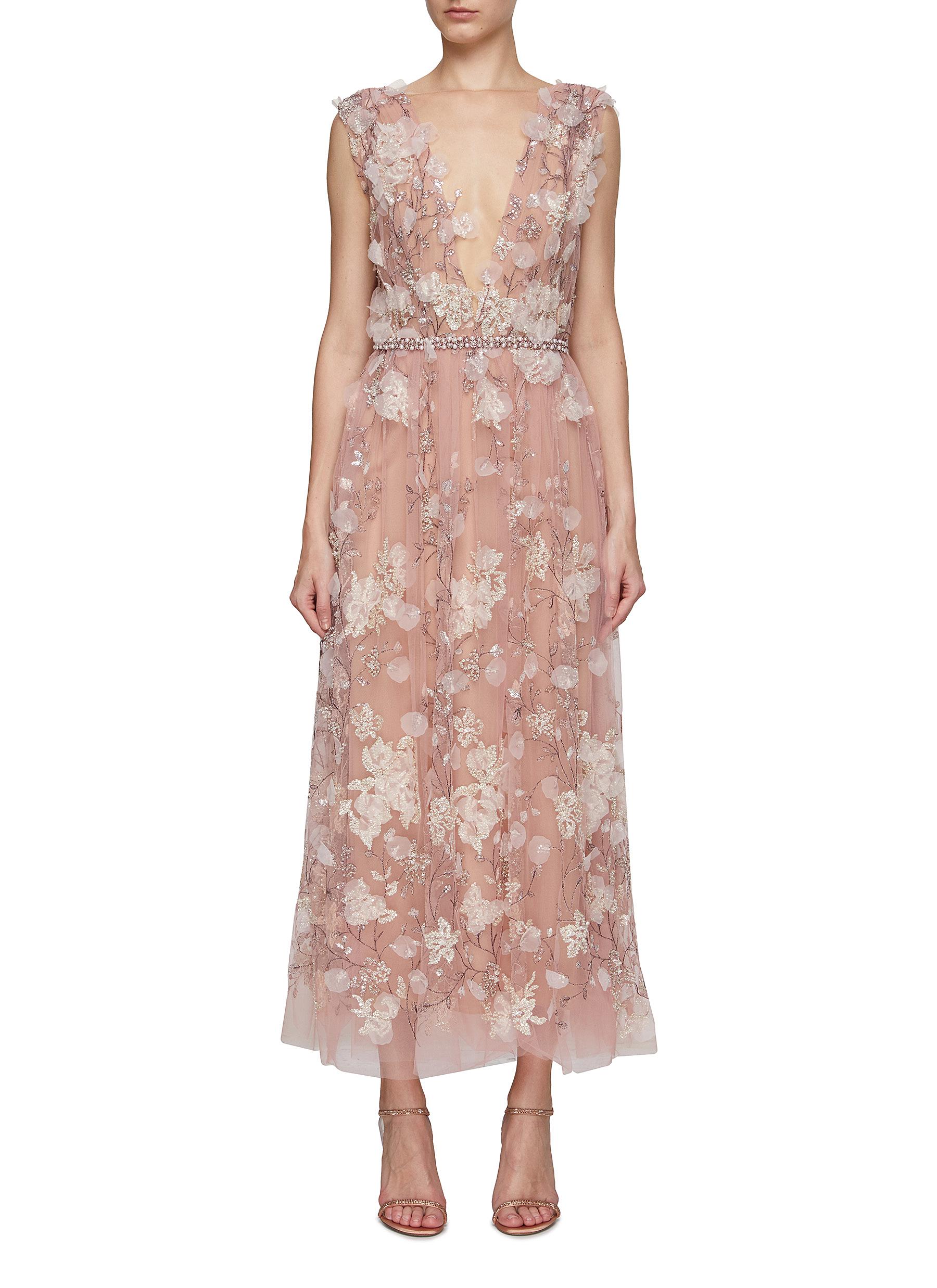 Marchesa Couture Embroidered A-line Cocktail Dress In Pink