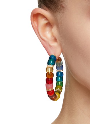 Figure View - Click To Enlarge - VENESSA ARIZAGA - ‘Candy Says’ Gold Plated Brass Glass Bead Rhinestone Hoop Earrings