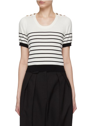 Main View - Click To Enlarge - CRUSH COLLECTION - Shoulder Button Striped Knit Scoop Neck Top