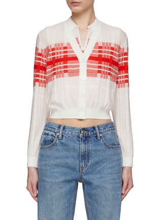 Main View - Click To Enlarge - CRUSH COLLECTION - Chequered Cropped V-Neck Cardigan