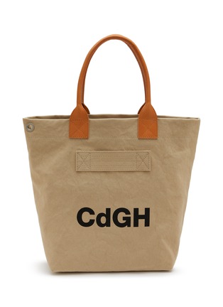 Main View - Click To Enlarge - COMME DES GARÇONS HOMME - Leather Handle Logo Print Canvas Tote Bag