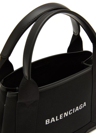 Detail View - Click To Enlarge - BALENCIAGA - ‘Navy Cabas XS’ Logo Print Cotton Canvas Top Handle Bag