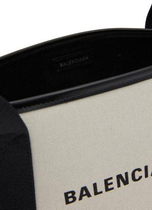 Detail View - Click To Enlarge - BALENCIAGA - ‘Navy Cabas XS’ Logo Print Cotton Canvas Top Handle Bag