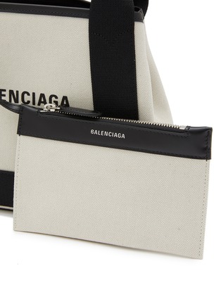  - BALENCIAGA - ‘Navy Cabas XS’ Logo Print Cotton Canvas Top Handle Bag