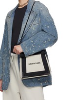 BALENCIAGA Navy Cabas XS Logo Print Cotton Canvas Top Handle