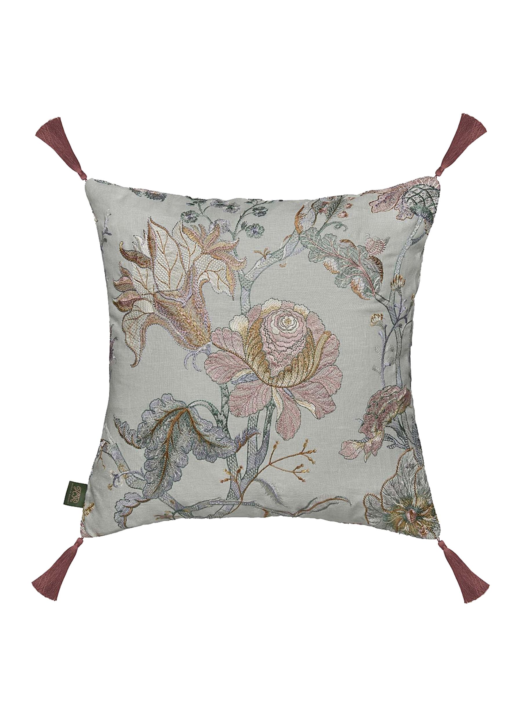 House Of Hackney Artemis Medium Tassel Embroidered Linen Cushion - Pistachio