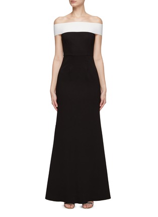 Main View - Click To Enlarge - ROLAND MOURET - OFF THE SHOULDER CONTRAST PANEL MAXI DRESS