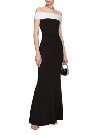 Figure View - Click To Enlarge - ROLAND MOURET - OFF THE SHOULDER CONTRAST PANEL MAXI DRESS