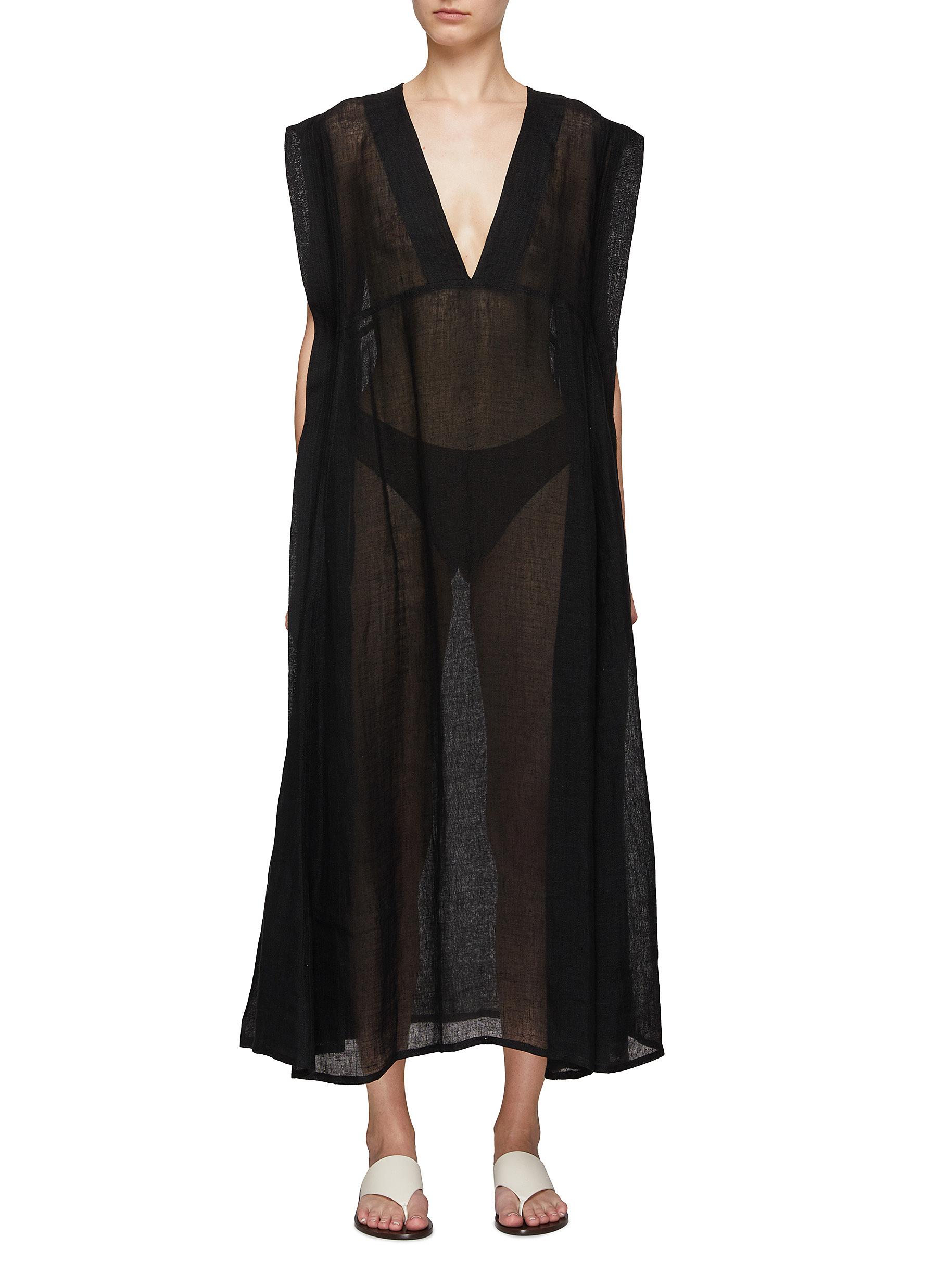 Le Kasha V-neck Linen Tunic Coverup In Black