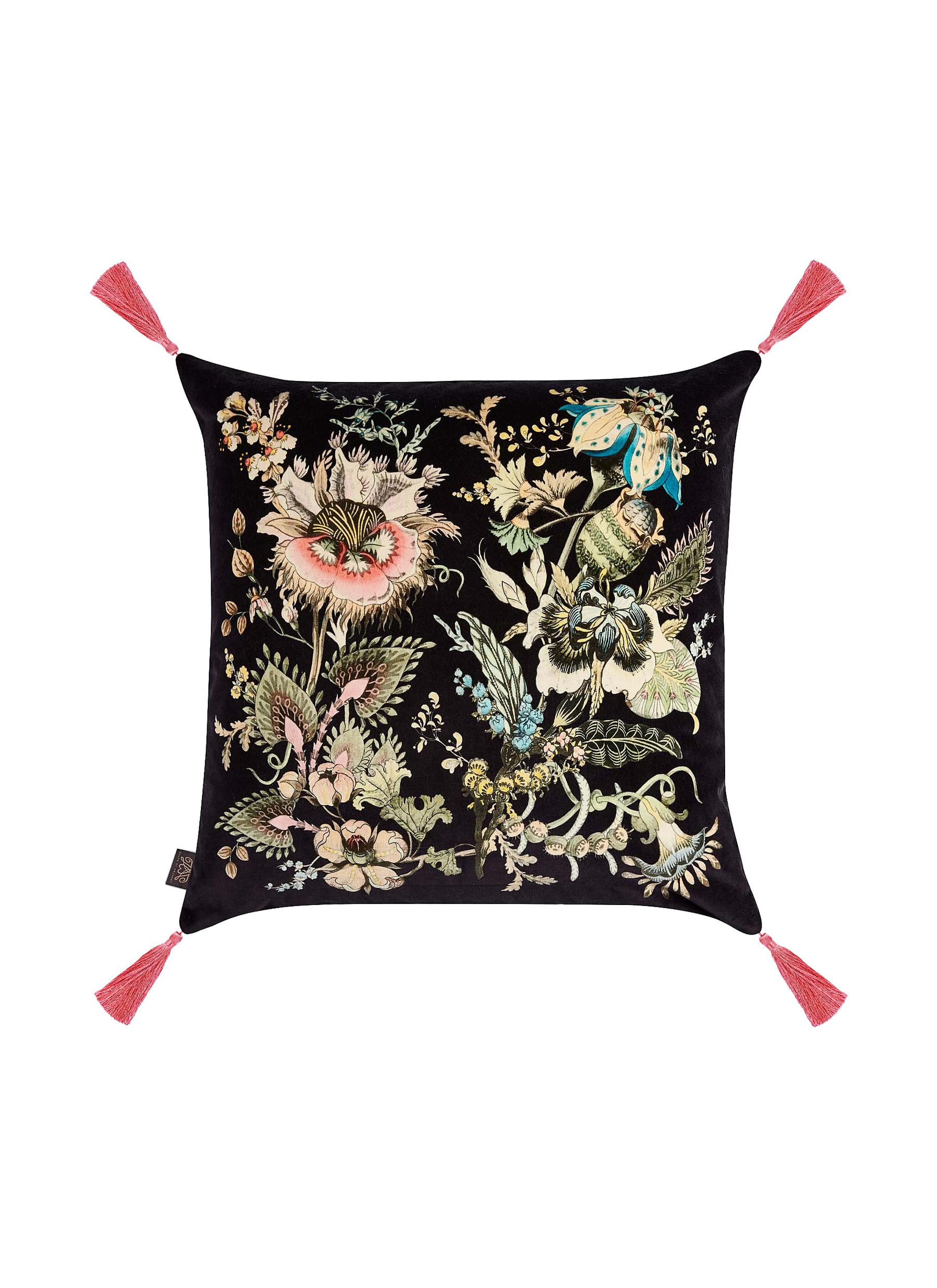 House Of Hackney Flora Fantasia Large Tassel Velvet Cushion - Noir