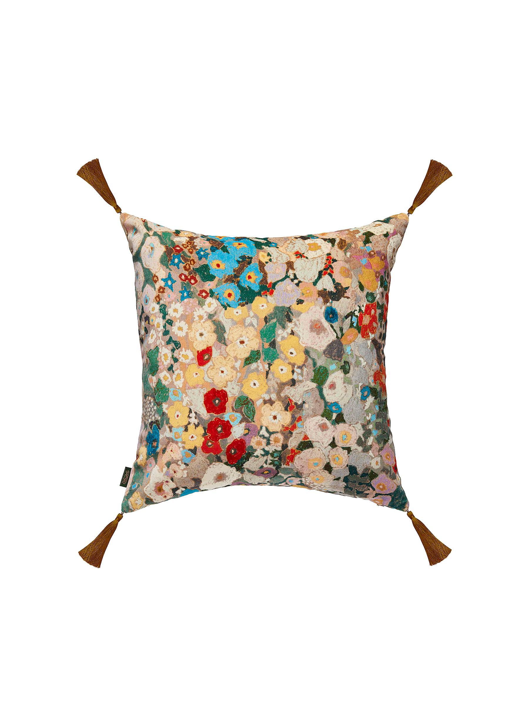 House Of Hackney 'hollyhocks' Medium Velvet Tassel Cushion - Autumn