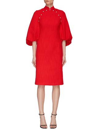 Main View - Click To Enlarge - HUISHAN ZHANG - ‘Shi’ Balloon Sleeve Pearl Button Qipao Dress