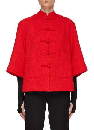 Main View - Click To Enlarge - HUISHAN ZHANG - ‘Kwai’ Chinese Knot Button Quarter Sleeve Tweed Top