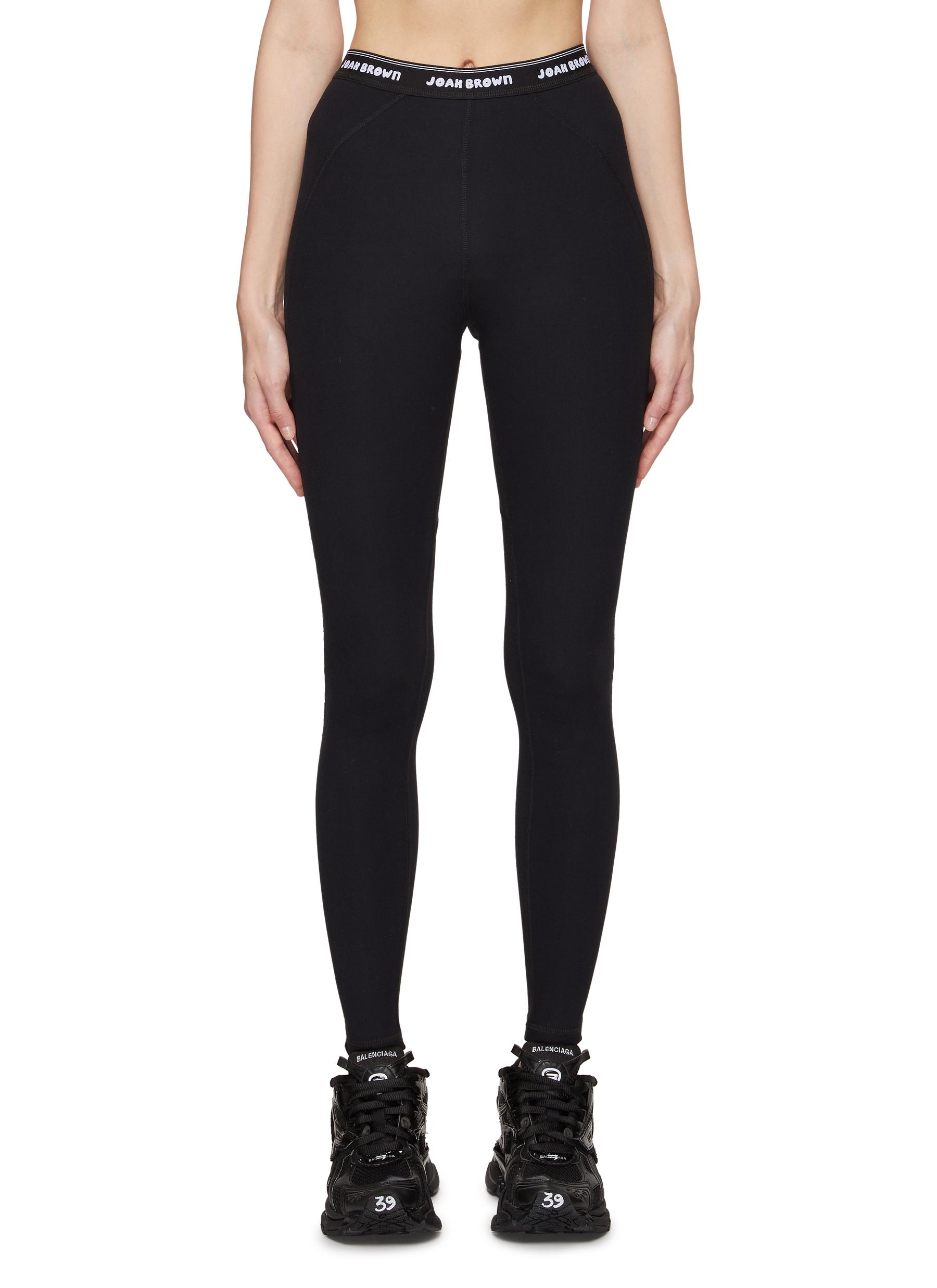 Joah Brown Logo Jacquard Elasticated Waist Leggings In Black | ModeSens