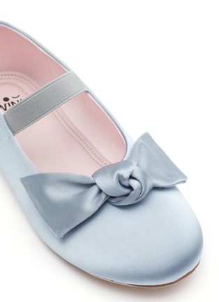 Detail View - Click To Enlarge - WINK - ‘Butterscotch’ Kids Bow Appliqué Elastic Strap Satin Ballerina Flats