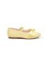 Main View - Click To Enlarge - WINK - ‘Butterscotch’ Kids Bow Appliqué Elastic Strap Satin Ballerina Flats