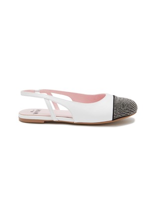 Main View - Click To Enlarge - WINK - ‘Nugget’ Crystal Toe Cap Leather Slingback Ballerina Flats