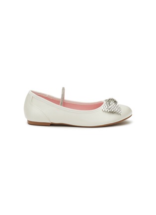 Main View - Click To Enlarge - WINK - ‘CANDY CANE’ KIDS CRYSTAL EMBELLISHED BOW APPLIQUÉ SATIN BALLET FLATS
