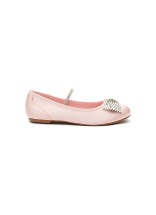 Main View - Click To Enlarge - WINK - ‘CANDY CANE’ KIDS CRYSTAL EMBELLISHED BOW APPLIQUÉ SATIN BALLET FLATS