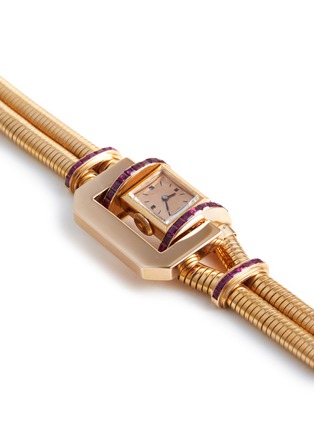 Detail View - Click To Enlarge - LANE CRAWFORD VINTAGE WATCHES - Hermès 18k Gold Retangle Dial Lady Wrist Watch
