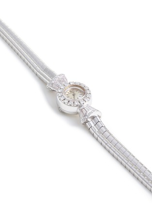 Detail View - Click To Enlarge - LANE CRAWFORD VINTAGE WATCHES - Omega 18k White Gold Case Circular Dial Diamond Lady Wrist Watch