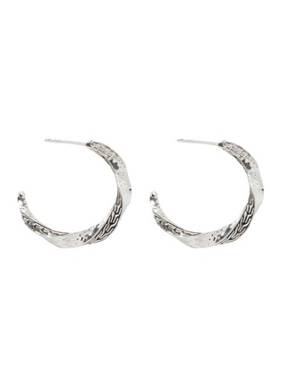 Main View - Click To Enlarge - JOHN HARDY - ‘CLASSIC CHAIN’ STERLING SILVER DIAMOND PAVÉ TWISTED HAMMERED J-HOOP EARRINGS