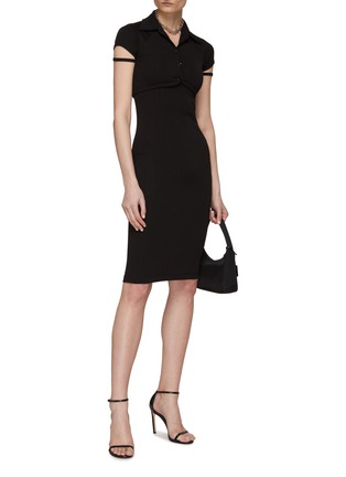 Figure View - Click To Enlarge - HELMUT LANG - V-Neck Cap Sleeve Cardigan Top Midi Dress