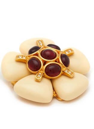 Detail View - Click To Enlarge - LANE CRAWFORD VINTAGE ACCESSORIES - JOAN RIVERS GOLD TONED METAL DIAMANTE RED STONE FLOWER BROOCH
