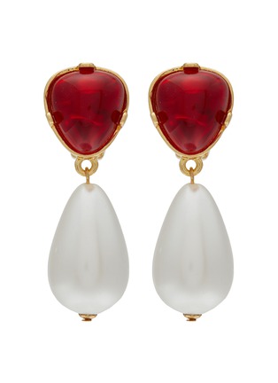 Main View - Click To Enlarge - LANE CRAWFORD VINTAGE ACCESSORIES - KJL GOLD TONED METAL FAUX PEARL RED STONE DROP EARRINGS