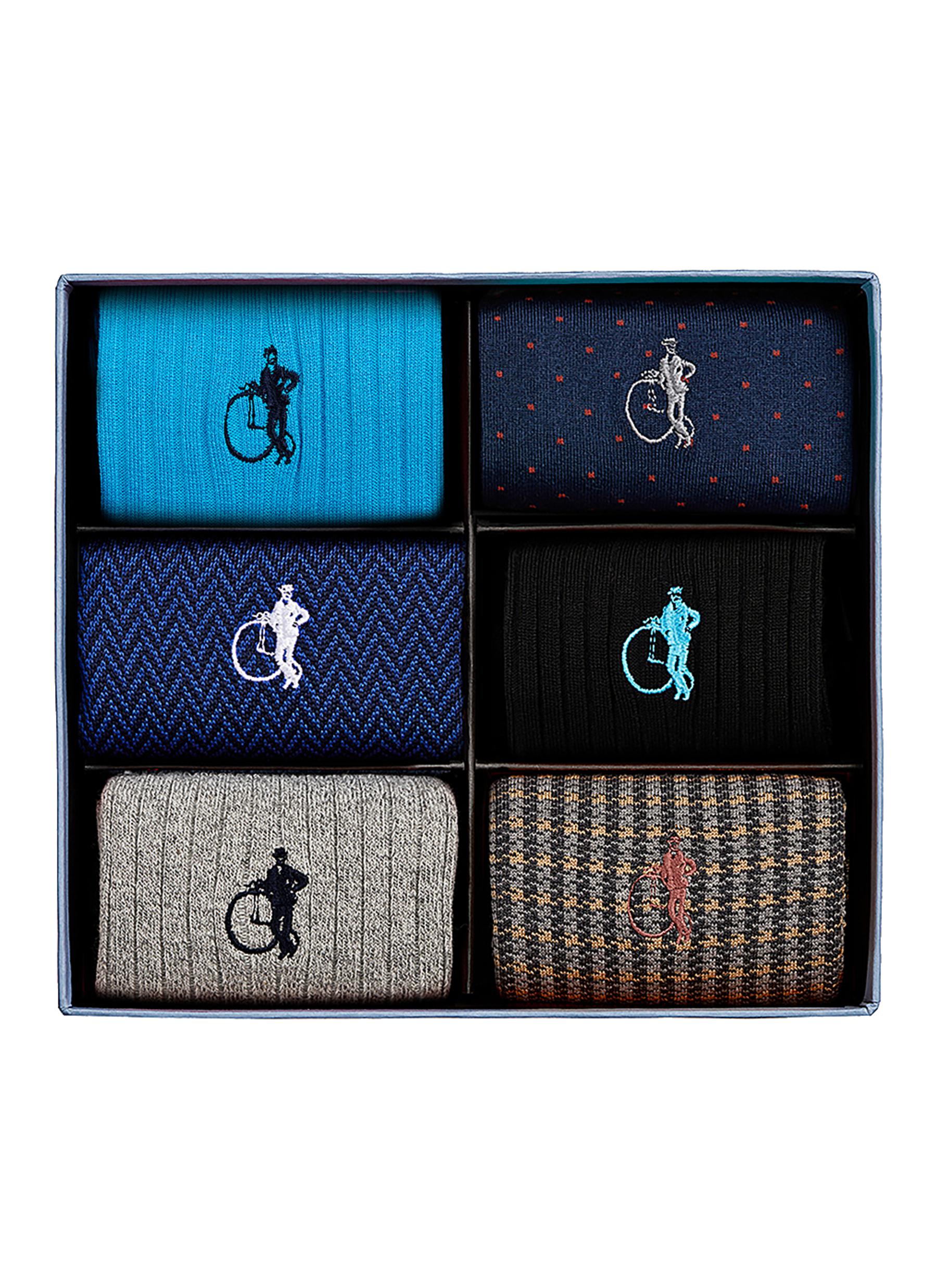 London Sock Company 'dash Of Class' Socks Set Of 6 - Turquoise In Multi