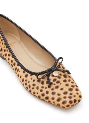 Detail View - Click To Enlarge - SAM EDELMAN - ‘Meadow’ Cheetah Print Logo Bow Appliqué Square Toe Ballerina Flats