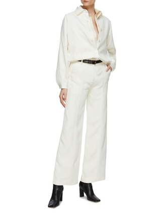 Figure View - Click To Enlarge - CO - Flat Front Pintuck Detail Straight Leg Pants
