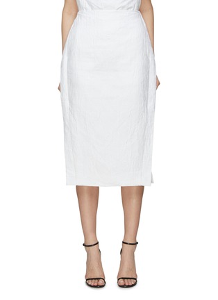 Main View - Click To Enlarge - CO - Side Slit Crinkled Cotton Blend Midi Skirt