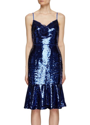 Main View - Click To Enlarge - MARCHESA NOTTE - Magnolia Sequined Knee Length Dress