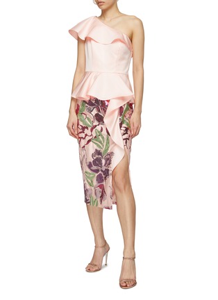 Figure View - Click To Enlarge - MARCHESA NOTTE - Sequined Floral Graphic Ruffled One Shoulder Midi Dress