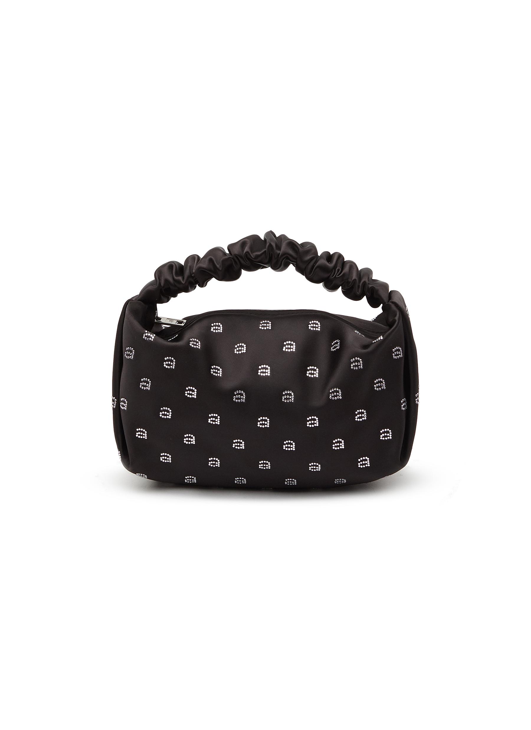 Mini 'Scrunchie' All Over Hotfix Logo Satin Baguette Bag