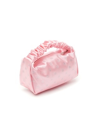 Detail View - Click To Enlarge - ALEXANDER WANG - Mini ‘Scrunchie’ All Over Hotfix Logo Satin Baguette Bag