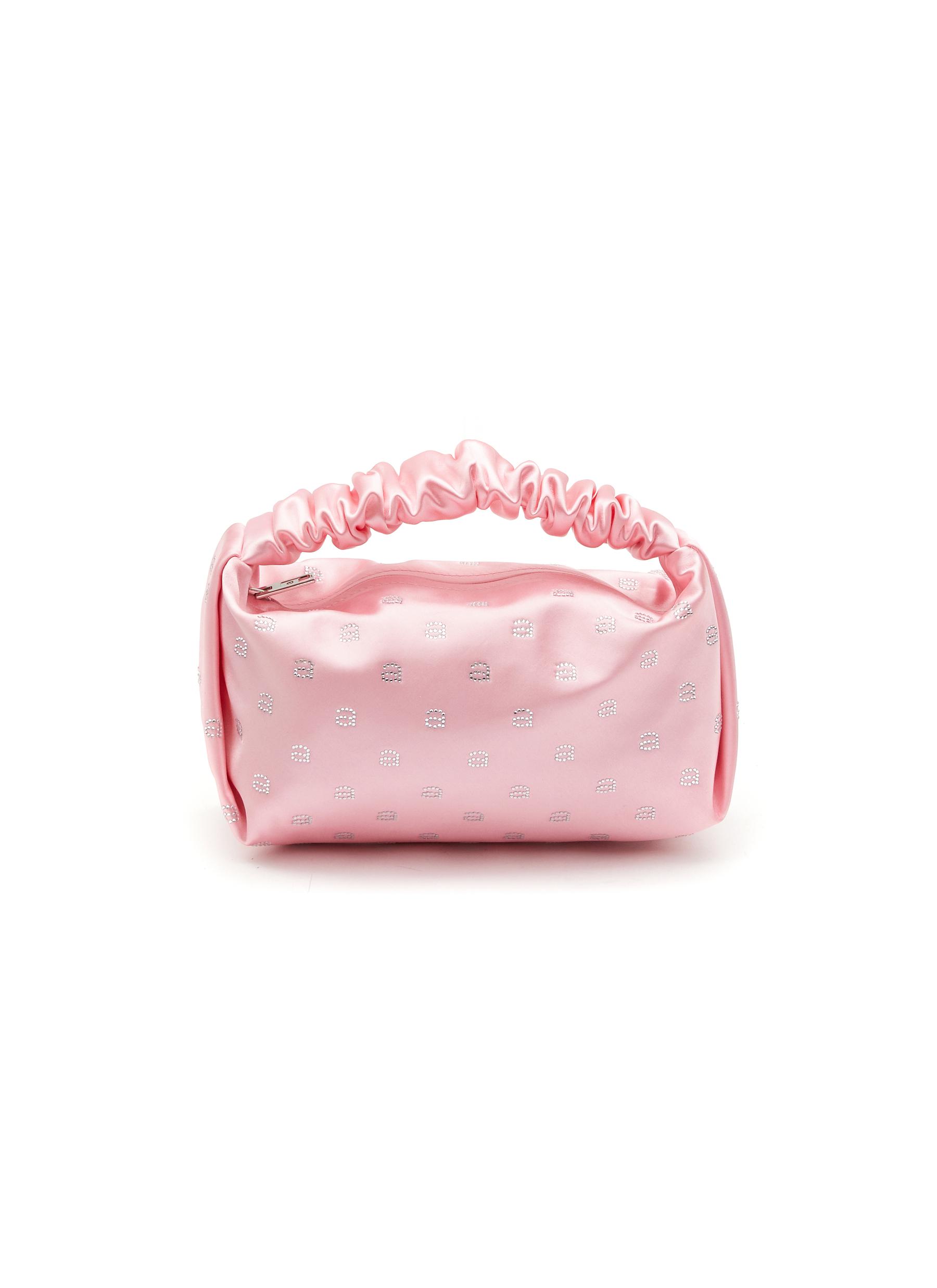 Mini 'Scrunchie' All Over Hotfix Logo Satin Baguette Bag