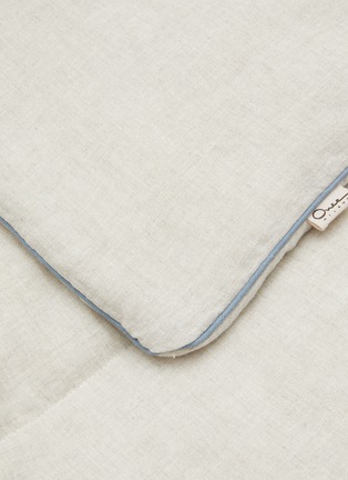 Detail View - Click To Enlarge - ONCE MILANO - Linen Blanket with Piping — Light Blue/Natural