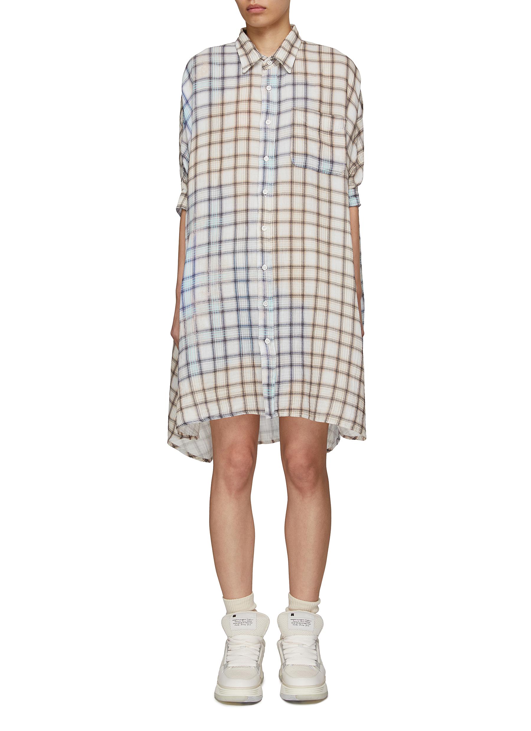 R13 Check print Cotton Shirt Dress In Multi colour ModeSens