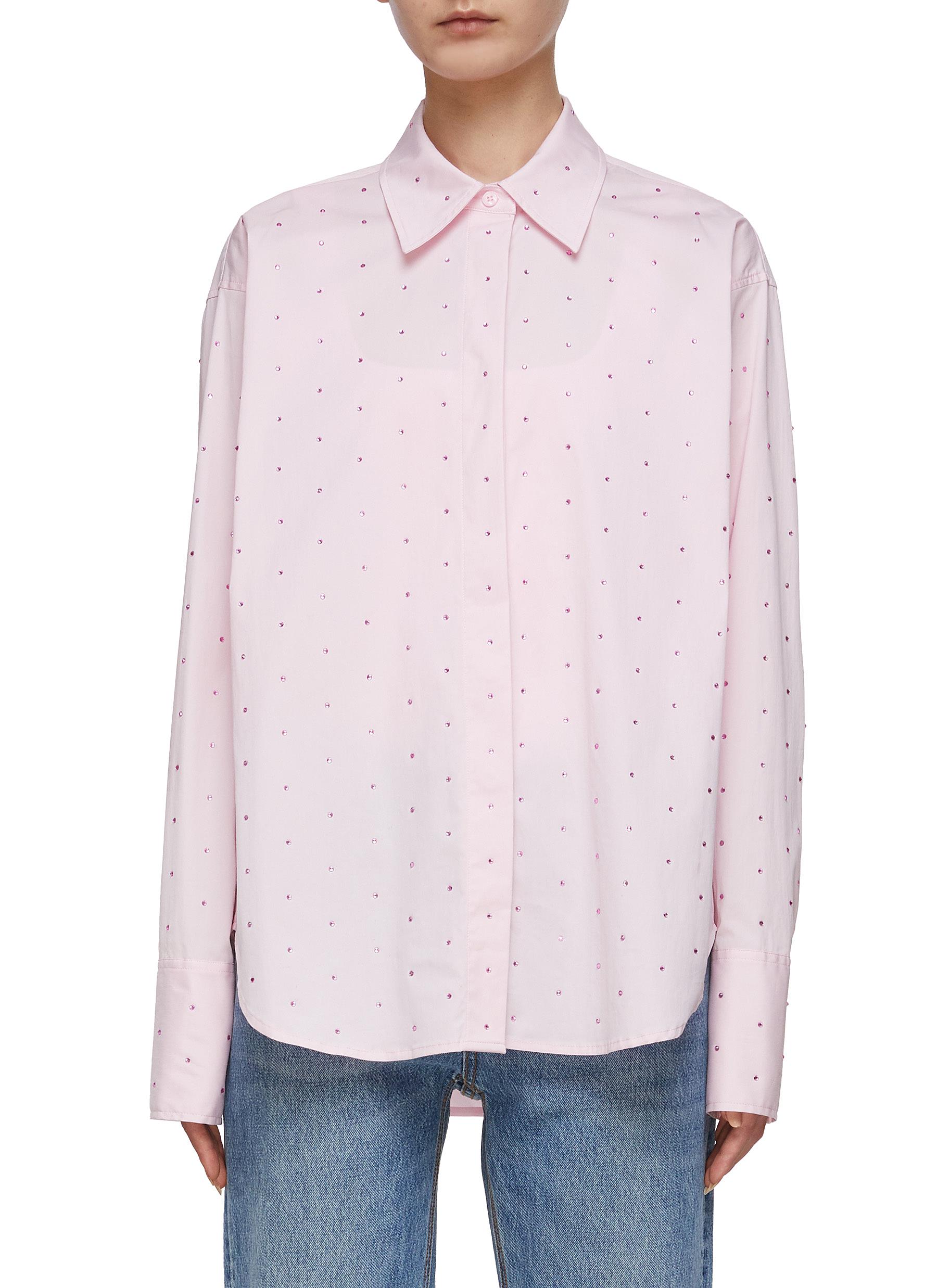 GOOD AMERICAN RHINESTONE EMBELLISHED BUTTON UP SHIRT