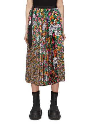 Main View - Click To Enlarge - SACAI - Pleated Floral Print Elastic Waist Midi Skirt