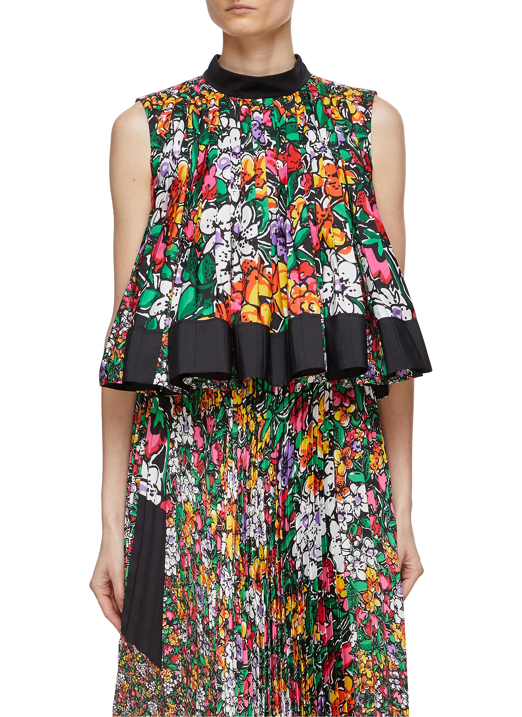 SACAI PLEATED FLORAL PRINT SLEEVELSS PULLOVER